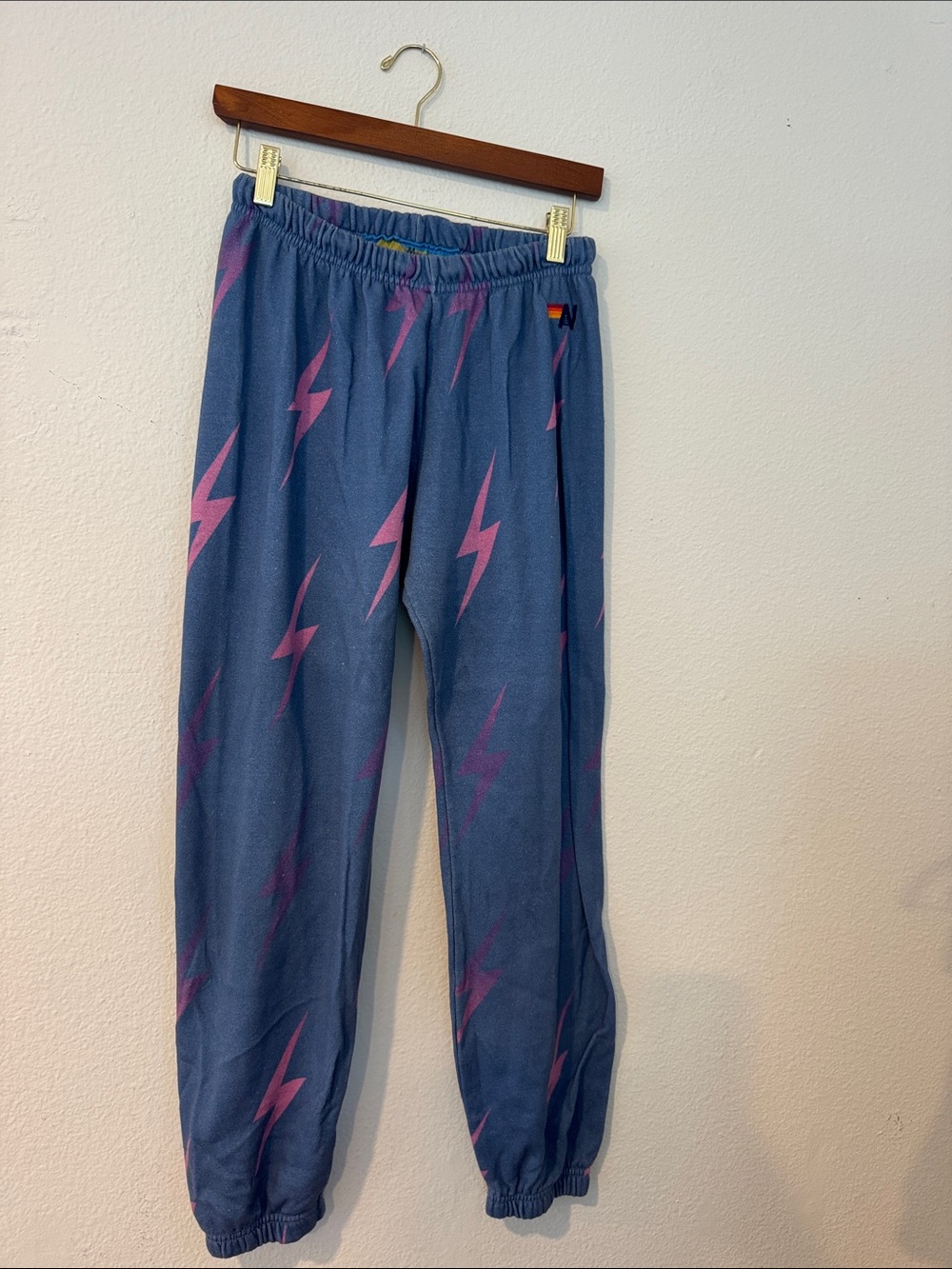 Aviator Nation Blue Joggers with Pink Lightning Print